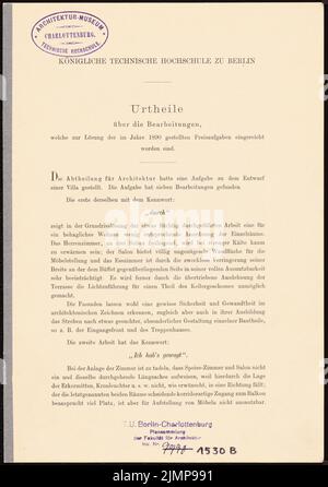 Goebel Erich (gest. 1867), Villa (1890-1890): Urteile der KTH in Berlin zur Abwicklung der Preisaufgaben, 15 p Goebel Erich (geb. 1867): Villa Stockfoto