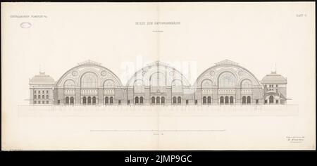 Schwechten Franz (1841-1924), Hauptbahnhof in Frankfurt am Main. Empfangsgebäude (15. November 1880): Hintervassade, 1: 200. Tinte auf Karton, 62,8 x 131 cm (inklusive Scankanten) Schwechten Franz (1841-1924): Hauptbahnhof, Frankfurt/Main. Empfagsgebäude Stockfoto