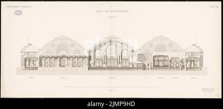 Schwechten Franz (1841-1924), Hauptbahnhof in Frankfurt am Main. Empfangsgebäude (15. November 1880): Längsschnitt, 1: 200. Tusche Aquarell auf der Schachtel, 58,3 x 130,1 cm (inklusive Scan-Kanten) Schwechten Franz (1841-1924): Hauptbahnhof, Frankfurt/Main. Empfagsgebäude Stockfoto