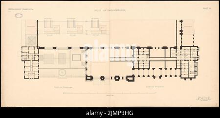 Schwechten Franz (1841-1924), Hauptbahnhof in Frankfurt am Main. Empfangsgebäude (15. November 1880): Grundriss, offizielle Wohnungen, 1: 200. Tusche Aquarell auf der Schachtel, 64,6 x 130,8 cm (inklusive Scan-Kanten) Schwechten Franz (1841-1924): Hauptbahnhof, Frankfurt/Main. Empfagsgebäude Stockfoto