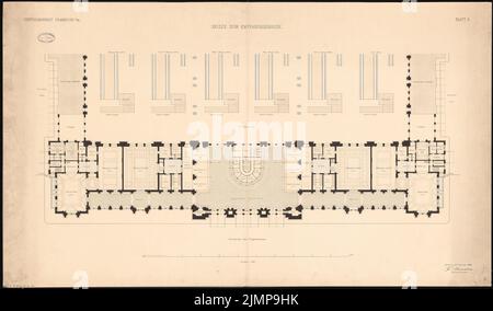 Schwechten Franz (1841-1924), Hauptbahnhof in Frankfurt am Main. Empfangsgebäude (15. November 1880): Grundriß Erdgeschoss, 1: 200. Tusche Aquarell auf der Schachtel, 76,9 x 131,1 cm (inklusive Scan-Kanten) Schwechten Franz (1841-1924): Hauptbahnhof, Frankfurt/Main. Empfagsgebäude Stockfoto