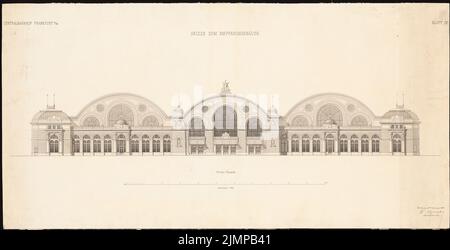 Schwechten Franz (1841-1924), Hauptbahnhof in Frankfurt am Main. Empfangsgebäude (15. November 1880): Vorderansicht, 1: 200. Tusche Aquarell auf der Schachtel, 63,3 x 123,8 cm (inklusive Scan-Kanten) Schwechten Franz (1841-1924): Hauptbahnhof, Frankfurt/Main. Empfagsgebäude Stockfoto