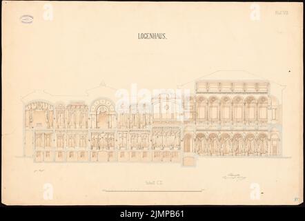 Schwatlo Carl (1831-1884), Logenhaus Royal York, Berlin (ohne Dat.): Längsschnitt. Tusche Aquarell auf der Schachtel, 64,5 x 95,1 cm (inklusive Scan-Kanten) Schwatlo Carl (1831-1884): Logengebäude Royal York, Berlin Stockfoto