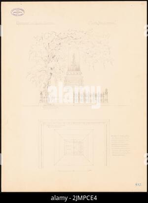 Hoffmann Emil (1845-1901), Grabdenkmal für General von Gottberg. Monatlicher Wettbewerb August 1885 (wahrscheinlich Originalzeichnung) (08,1885): Grundriß, Ansicht 1:20. Bleistift-Aquarell auf der Schachtel, 64 x 49,1 cm (inklusive Scankanten) Hoffmann Emil (1845-1901): Grabdenkmal für General von Gottberg. Monatskonkurrenz August 1885 (wahrscheinlich Originalzeichnung) Stockfoto