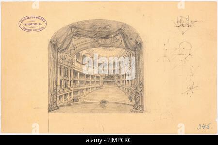 Hoffmann Emil (1845-1901), Theaterentwürfe (ohne Dat.): Theater: Blick in den Zuschauerraum. Bleistift auf Papier, 22 x 35,5 cm (inklusive Scankanten) Hoffmann Emil (1845-1901): Theater-Entwürfe Stockfoto