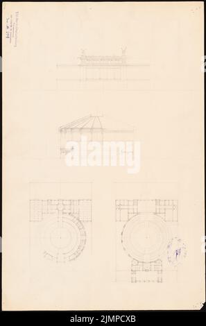 Hoffmann Emil (1845-1901), Theaterentwürfe (ohne Datum): Schauspielhaus: Ansicht, Schnitt, Grundrisse. Bleistift auf Karton, 47 x 31 cm (inklusive Scan-Kanten) Hoffmann Emil (1845-1901): Theater-Entwürfe Stockfoto