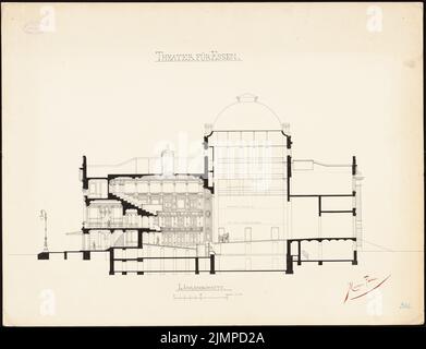 Hoffmann Emil (1845-1901), Theater in Essen (ohne Datum): Längsschnitt 1: 100. Tinte auf Karton, 61,6 x 80,3 cm (inklusive Scankanten) Hoffmann Emil (1845-1901): Theater, Essen Stockfoto