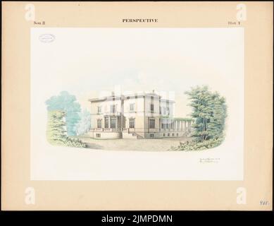 Hoffmann Emil (1845-1901), Villa (20. Juli 1869): Perspektivansicht (siehe Inv. L 2313, S. Tusche Aquarell auf der Schachtel, 58,7 x 76,1 cm (inklusive Scan-Kanten) Hoffmann Emil (1845-1901): Villa Stockfoto