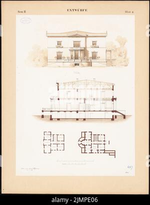 Hoffmann Emil (1845-1901), Villa (17. Juli 1869): Seitenansicht, Schnitt 2 Grundrisse. Tusche Aquarell auf der Schachtel, 76,2 x 58,8 cm (inklusive Scan-Kanten) Hoffmann Emil (1845-1901): Villa Stockfoto