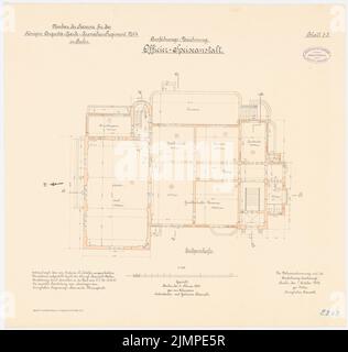 Cousin, Kaserne des Garde-Cuerassier-Regiments und des Königin-Augusta-Garde-Grenadier-Regiments Nr. 4, Berlin (1895-1897): Garde-Curassier-Regiment, Offizier-Faternitals: Grundriss Erdboden 1: 100. Lithographie auf Karton, 54,1 x 56,9 cm (inklusive Scankanten) Vetter : Kaserne des Garde-Kürassier-Regiments und des Königin-Augusta-Garde-Grenadier-Regiments Nr. 4, Berlin Stockfoto