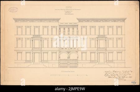 Hoffmann Emil (1845-1901), Kopie einer Fassade aus dem Atlas an die Zeitschrift für Gebäude (22.09.1868): Fassade. Tinte auf Karton, 40,9 x 66,5 cm (inklusive Scankanten) Hoffmann Emil (1845-1901): Copie einer Fassade aus dem Atlas zur Zeitschrift für Bauwesen Stockfoto