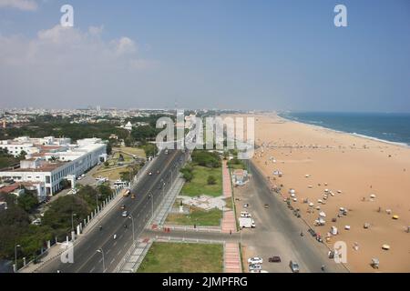 Marina Beach chennai Stadt tamil nadu indien Bucht von bengal madras Blick vom Lichthaus Stockfoto