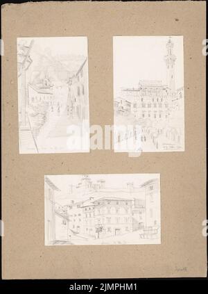 Sputh Ernst, Straßen in Assisi, Siena und Nemi (1873): 3 perspektivische Ansichten. Bleistift auf Papier, auf Karton, 46 x 34,3 cm (inklusive Scankanten) Sputh Ernst : Straßen, Assisi, Siena und Nemi Stockfoto