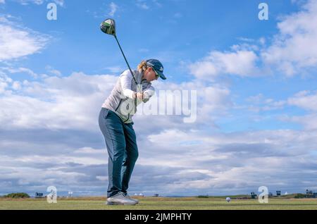 Die Südafrikanerin Ashleigh Buhai auf dem 10. T-Shirt am vierten Tag der AIG Women's Open im Muirfield in Gullane, Schottland. Bilddatum: Sonntag, 7. August 2022. Stockfoto