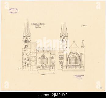 Spitta Max (1842-1902), Evangelische Golgathakirche in Berlin-Mitte (1894): Längsschnitt, Teilquerschnitt 1: 200. Tusche auf Transparent, 44,7 x 51,6 cm (inklusive Scankanten) Spitta Max (1842-1902): Evangelische Golgathakirche, Berlin-Mitte Stockfoto