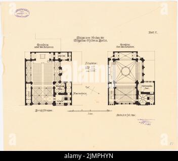 Spitta Max (1842-1902), Evangelische Golgathakirche in Berlin-Mitte (31. Juli 1894): 2 Grundrisse 1: 200. Tusche auf Transparent, 44,3 x 52 cm (inklusive Scankanten) Spitta Max (1842-1902): Evangelische Golgathakirche, Berlin-Mitte Stockfoto