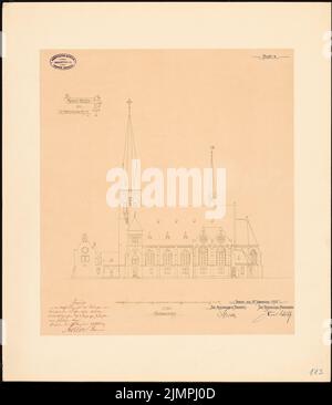 Spitta Max (1842-1902), Evangelische Auenkirche, Berlin-Wilmersdorf (15. Dezember 1894): Seitage Ansicht 1: 200. Tinte über einem Bruch auf Papier, 65,7 x 57,1 cm (inklusive Scankanten) Spitta Max (1842-1902): Evangelische Auenkirche, Berlin-Wilmersdorf Stockfoto