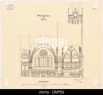 Spitta Max (1842-1902), Evangelische Golgathakirche in Berlin-Mitte (1894): Längsschnitt 1: 100. Tusche auf Transparent, 44,6 x 51,5 cm (inklusive Scankanten) Spitta Max (1842-1902): Evangelische Golgathakirche, Berlin-Mitte Stockfoto