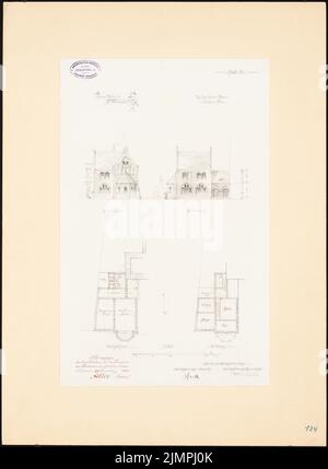 Spitta Max (1842-1902), Evangelische Auenkirche, Berlin-Wilmersdorf (15. Dezember 1894): Kirchendienerhaus: Grundrisse und Ansichten 1: 200. Bleistift auf Karton, 65,8 x 48,3 cm (inklusive Scankanten) Spitta Max (1842-1902): Evangelische Auenkirche, Berlin-Wilmersdorf Stockfoto