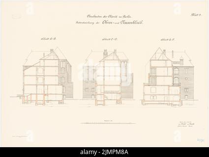 Diestel Georg (1854-1926), Ohr- und Nasenklinik der Charité, Berlin. Erweiterungsbau (1909-1913): Querschnitte 1: 100. Lithographie auf Karton, 71,2 x 100,9 cm (inklusive Scan-Kanten) Diestel Georg (1854-1926): Ohren- und Nasenklinik der Charité, Berlin. Erweiterndungsbau Stockfoto