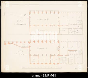 Knoblauch Eduard (1801-1865), Börse in Berlin (ca. 1853): Grundrisse. Tusche Aquarell, 58,8 x 71,1 cm (inklusive Scan-Kanten) Knoblauch Eduard (1801-1865): Börse, Berlin Stockfoto