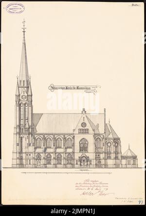 Hase Conrad Wilhelm (1818-1902), Evangelische Erlöserkirche in Berlin-Rummelsburg (05.01.1890): Seitenansicht 1: 200. Tinte auf Karton, 49,4 x 35 cm (inklusive Scankanten) Hase Conrad Wilhelm (1818-1902): Evangelische Erlöserkirche, Berlin-Rummelsburg Stockfoto