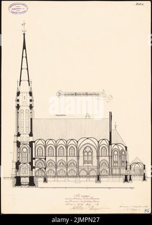 Hase Conrad Wilhelm (1818-1902), Evangelische Erlöserkirche in Berlin-Rummelsburg (05.01.1890): Längsschnitt 1: 200. Tinte auf Karton, 49,3 x 34,8 cm (inklusive Scankanten) Hase Conrad Wilhelm (1818-1902): Evangelische Erlöserkirche, Berlin-Rummelsburg Stockfoto