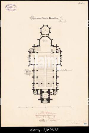 Hase Conrad Wilhelm (1818-1902), Evangelische Erlöserkirche in Berlin-Rummelsburg (05.01.1890): Grundriss EG M. Brief 1: 200. Tinte auf Karton, 49,4 x 34,9 cm (inklusive Scankanten) Hase Conrad Wilhelm (1818-1902): Evangelische Erlöserkirche, Berlin-Rummelsburg Stockfoto