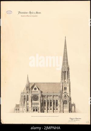 Hartel August (1844-1890), Protestationkirche Speyer (31.08.1884): Seitenansicht und Variante im Turm und Langschiff (auf Inv.Nr. 1719) 1: 160. Tusche Aquarell auf der Schachtel, 97,4 x 70,6 cm (inklusive Scankanten) Hartel August (1844-1890): Protestationskirche, Speyer Stockfoto