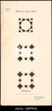 Hartel August (1844-1890), Protestationkirche Speyer (31.08.1884): 3 Grundrisse des Turms 1:80. Tinte auf Karton, 97,4 x 47,7 cm (inklusive Scankanten) Hartel August (1844-1890): Protestationskirche, Speyer Stockfoto