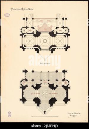 Hartel August (1844-1890), Protestationkirche Speyer (31.08.1884): Detaillierte Bodenrisse der Westseite 1:80. Tinte, Tinte farbig auf Karton, 97,5 x 70,4 cm (inklusive Scankanten) Hartel August (1844-1890): Protestationskirche, Speyer Stockfoto