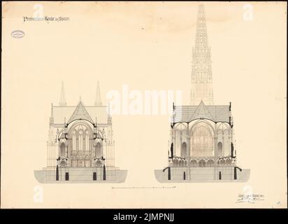 Hartel August (1844-1890), Protestationkirche Speyer (31.08.1884): Querschnitt durch den Altarraum und die Orgelgalerie 1: 160. Tusche Aquarell auf der Schachtel, 70,3 x 96,7 cm (inklusive Scankanten) Hartel August (1844-1890): Protestationskirche, Speyer Stockfoto