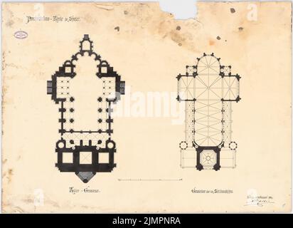 Hartel August (1844-1890), Protestationskirche Speyer (31.08.1884): Grundrisse KG und über dem Seitenschiff 1: 160. Tusche weiß auf der Schachtel, 70,8 x 97,3 cm (inklusive Scankanten) Hartel August (1844-1890): Protestationskirche, Speyer Stockfoto
