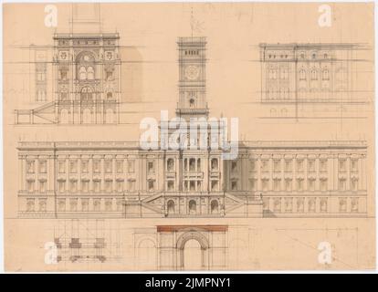 Lange Ludwig (1808-1868), Rathaus in München (1865-1865): Rissing the main view, Details. Tinte, Bleistift, wasserfarben auf Papier, 43,4 x 60 cm (inklusive Scankanten) lange Ludwig (1808-1868): Rathaus, München Stockfoto