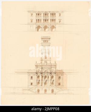 Lange Ludwig (1808-1868), Rathaus in München (1865-1865): Teil der Fassade des Mittelbaus. Bleistift Aquarell auf Papier, 52,6 x 45,4 cm (inklusive Scankanten) lange Ludwig (1808-1868): Rathaus, München Stockfoto