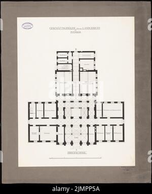 Herrmann Heinrich Ludwig Alexander (1821-1889), Geschäftsgebäude für den königlichen Landhof, Potsdam (1881-1881): Grundriss EG. Tusche Aquarell auf Papier, 74,5 x 61,8 cm (inklusive Scankanten) Herrmann Heinrich Ludwig Alexander (1821-1889): Geschäftsgebäude für das königliche Landgericht, Potsdam Stockfoto