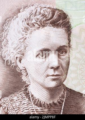 Marie Sklodowska Curie Portrait von polnischen Geld Stockfoto