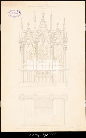 Herrmann Heinrich Ludwig Alexander (1821-1889), Hochaltar in der Stephanskirche, Gartz (10.12.1860): Ansicht, Grundriß, am Notenrand v. geerbt. Tusche auf Karton, 46,5 x 30,4 cm (inklusive Scan-Kanten) Herrmann Heinrich Ludwig Alexander (1821-1889): Hochaltar in der Stephanskirche, Gartz/oder Stockfoto