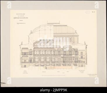 Heimann Emanuel (1855-1910), Börsengebäude (30. Dezember 1884): Querschnitt. Tusche Aquarell auf Papier, 80,4 x 98,6 cm (inklusive Scankanten) Heimann Emanuel (1855-1910): Börsengebäude Stockfoto