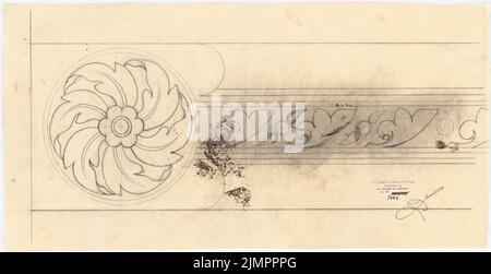 Lehmübner Paul (1855-1916), Gesundheit und Siechenhaus in Brüssow. Gültiger Entwurf (1899-1899): Pommes mit pflanzlichen Ornamenten. Bleistift auf Transparent, 30,3 x 59 cm (inklusive Scankanten) Lehmstübner Paul (1855-1916): Kranken- und Siechenhaus, Brüssow. Gültiger Ausführungsentwurf Stockfoto