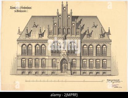 Lehmübner Paul (1855-1916), Gesundheit und Siechenhaus in Brüssow. Heutiger Entwurf (18.08.1899): Straßenansicht 1:50. Tusche auf Transparent, 50,6 x 70,3 cm (inklusive Scankanten) Lehmstübner Paul (1855-1916): Kranken- und Siechenhaus, Brüssow. Vorentwurf Stockfoto