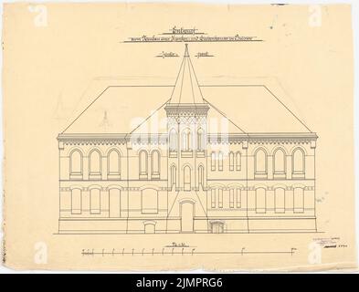 Lehmübner Paul (1855-1916), Gesundheit und Siechenhaus in Brüssow. Heutiger Entwurf (1899): Riss Rückansicht 1:50. Tinte, Bleistift auf Transparent, 54,9 x 72 cm (inklusive Scankanten) Lehmstübner Paul (1855-1916): Kranken- und Siechenhaus, Brüssow. Vorentwurf Stockfoto