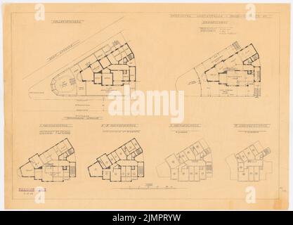 Poelzig Hans (1869-1936), Parkhotel in der Kantstraße 1/ Hardenbergstraße 29, Berlin-Charlottenburg. Umbau (1926): Grundrisse Keller, EG, 1.- 6. Etage 1: 200. Bleistift auf Transparent, 56,8 x 78,8 cm (inklusive Scankanten) Poelzig Hans (1869-1936): Parkhotel auf dem Grundstück Kantstraße 1/ Hardenbergstraße 29, Berlin-Charlottenburg. Umbau Stockfoto