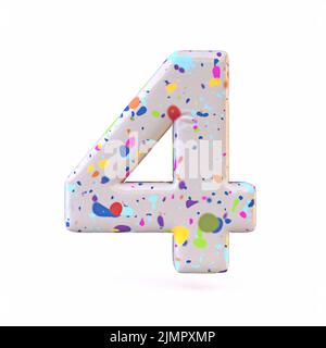 Bunte Terrazzo-Schrift Nummer 4 FOUR 3D Stockfoto