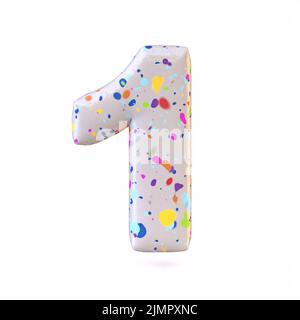 Bunte Terrazzo-Schrift Nummer 1 ONE 3D Stockfoto