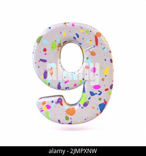 Farbenfrohe Terrazzo-Schrift Nummer 9 NEUN 3D Stockfoto