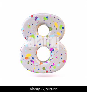 Farbenfrohe Terrazzo-Schrift Nummer 8 ACHT 3D Stockfoto