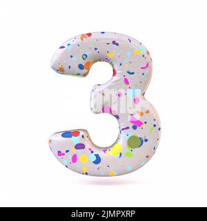 Bunte Terrazzo-Schrift Nummer 3 DREI 3D Stockfoto
