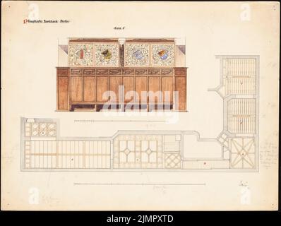 Schäfer Carl (1844-1908), Pfungstädter Bank, Berlin (1886): Ground Rissing, Wandansicht. Tusche, Tusche farbig, Aquarell auf Karton, 50,9 x 67,5 cm (inklusive Scankanten) Schäfer Carl (1844-1908): Pfungstädter Aussschank, Berlin Stockfoto