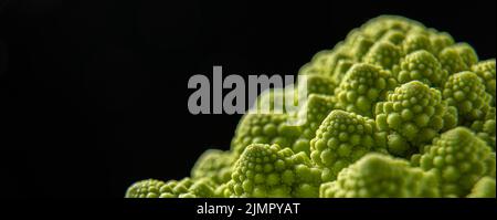 Romanesco Brokkoli Kopf auf einer dunklen Steinoberfläche, Kohl, Nahaufnahme, fibonacci-Sequenz, für diejenigen, die Mathematik lieben Stockfoto